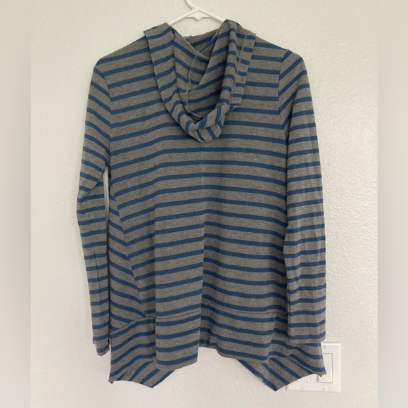 Retro-ology Hooded Cardigan with Pockets Grey and Blue Stripes Women’s S - Picture 4 of 7